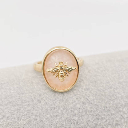 Natural Stone Golden Bee Opening Adjustable Ring