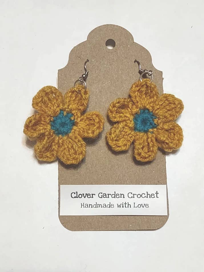 Boho Daisy Flower Crochet  Drop  Earrings Made in the USA