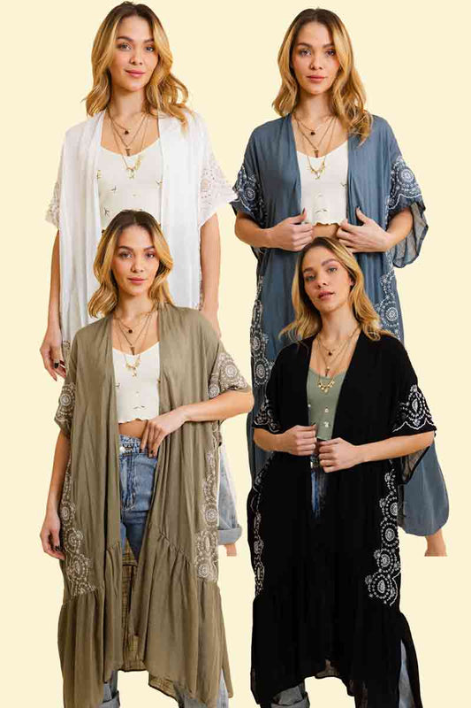 Boho Tribal Embroidered Longline Kimono