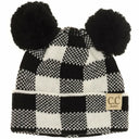 CC.Beanie BABY Buffalo Plaid Double Pom Beanie