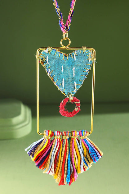 Handmade Upcycled Chain Link & Fabric Necklace