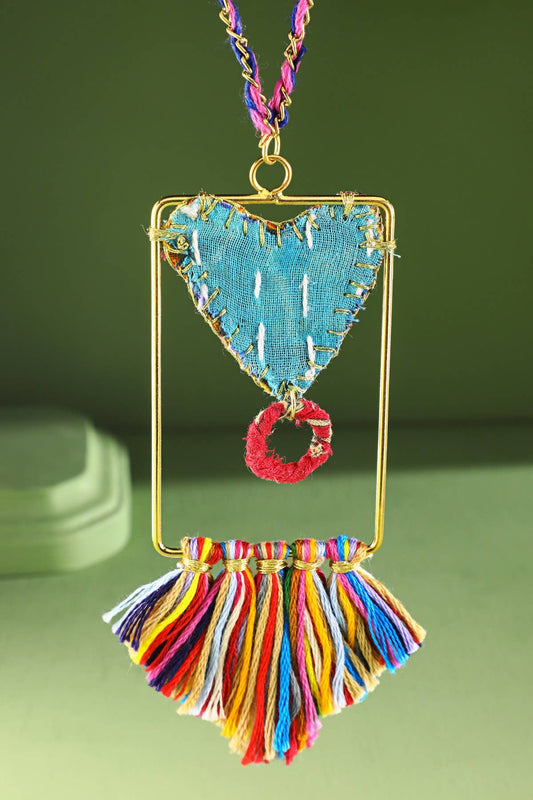 Handmade Upcycled Chain Link & Fabric Necklace