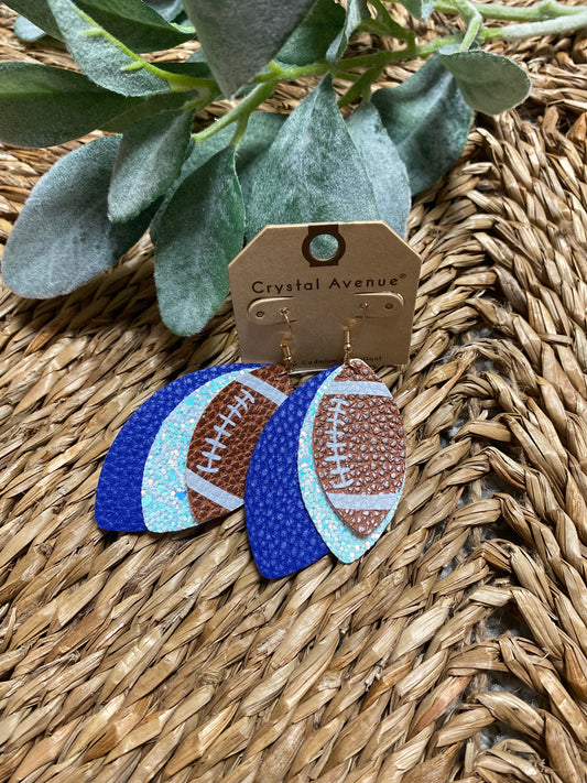 Crystal Avenue In the Endzone Blue Layered Football Earrings