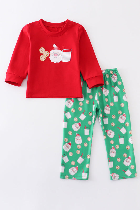 Red Santa Claus Applique Boy Set