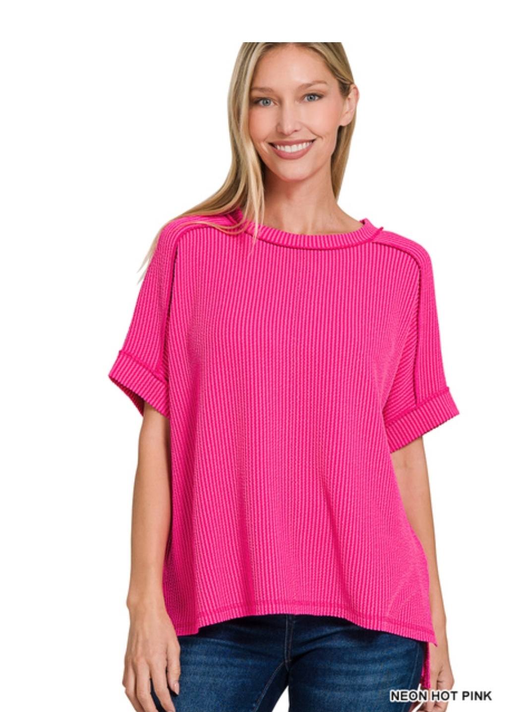 Raised Ribbed  Short Sleeve Tees