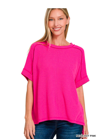 Raised Ribbed  Short Sleeve Tees