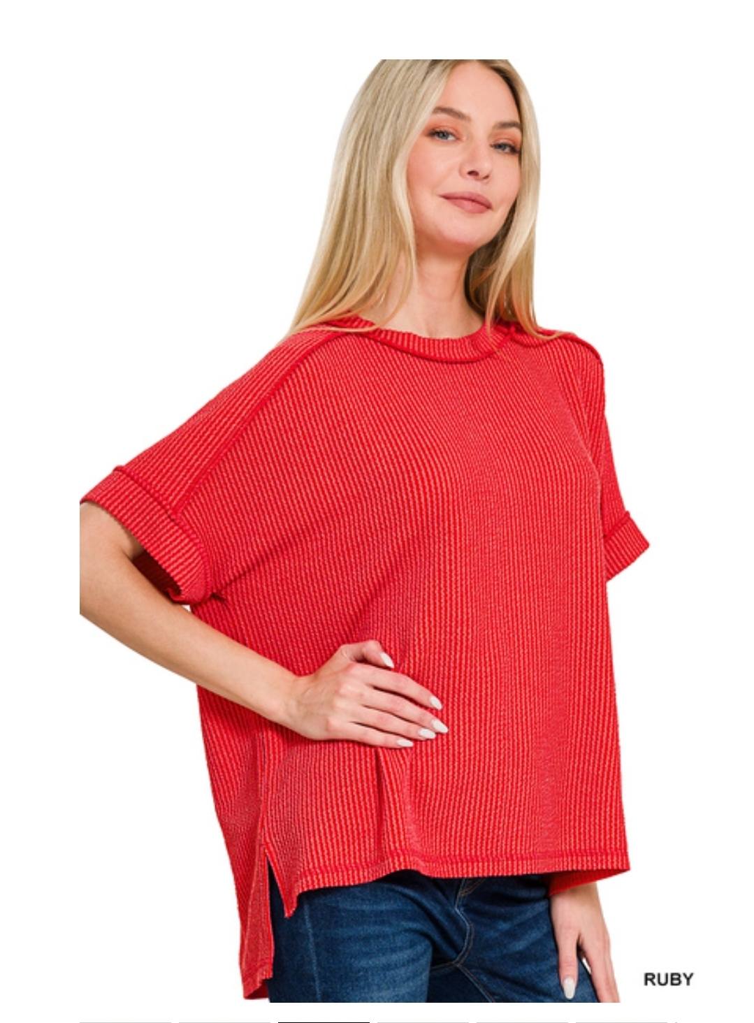 Raised Ribbed  Short Sleeve Tees