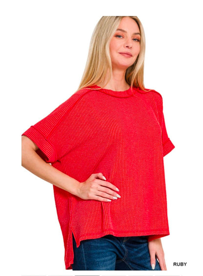 Raised Ribbed  Short Sleeve Tees