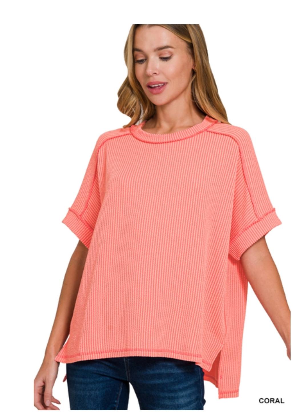 Raised Ribbed  Short Sleeve Tees