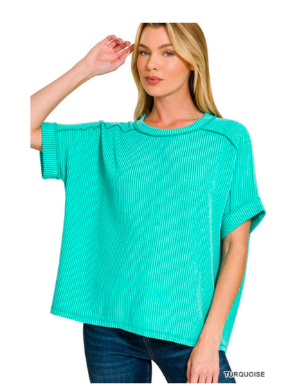 Raised Ribbed  Short Sleeve Tees