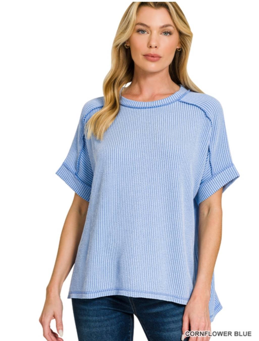 Raised Ribbed  Short Sleeve Tees