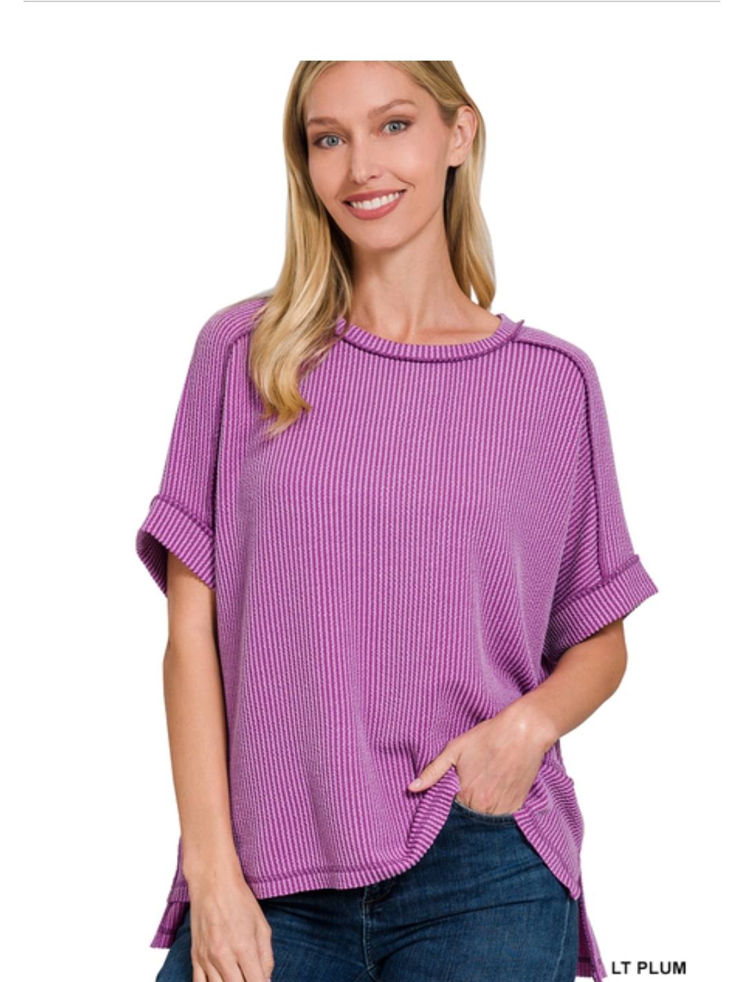 Raised Ribbed  Short Sleeve Tees