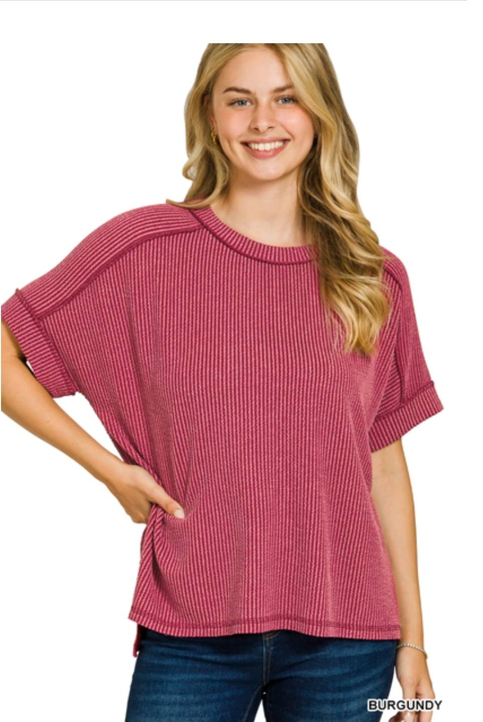 Raised Ribbed  Short Sleeve Tees