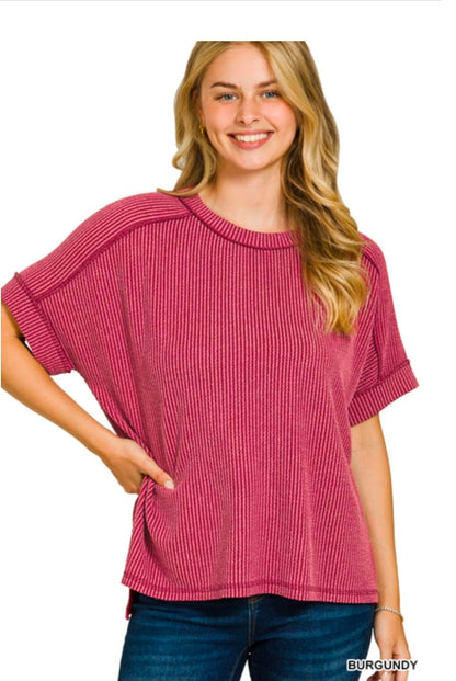 Raised Ribbed  Short Sleeve Tees