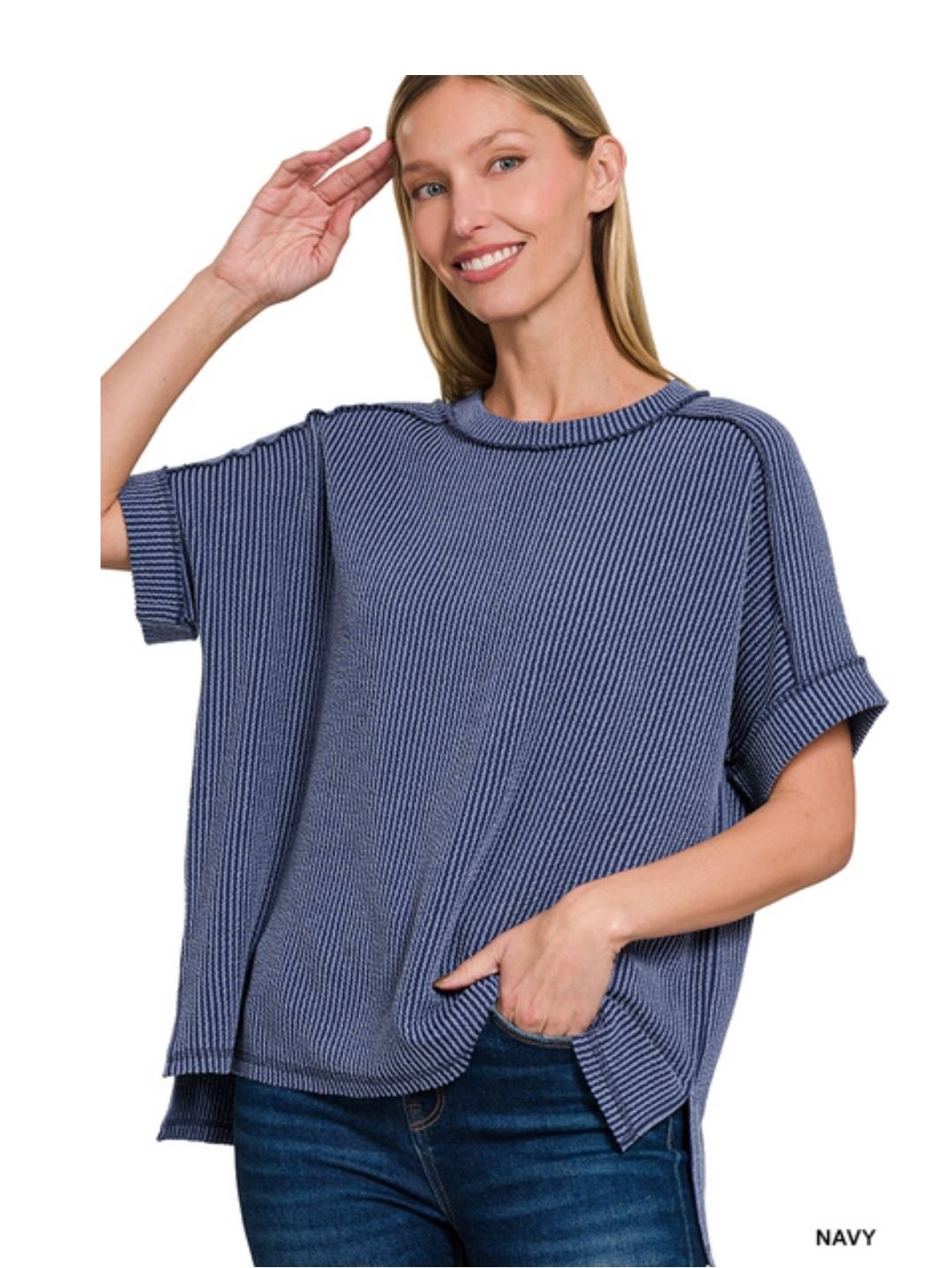 Raised Ribbed  Short Sleeve Tees