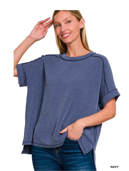 Raised Ribbed  Short Sleeve Tees