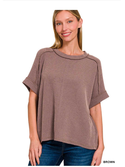Raised Ribbed  Short Sleeve Tees