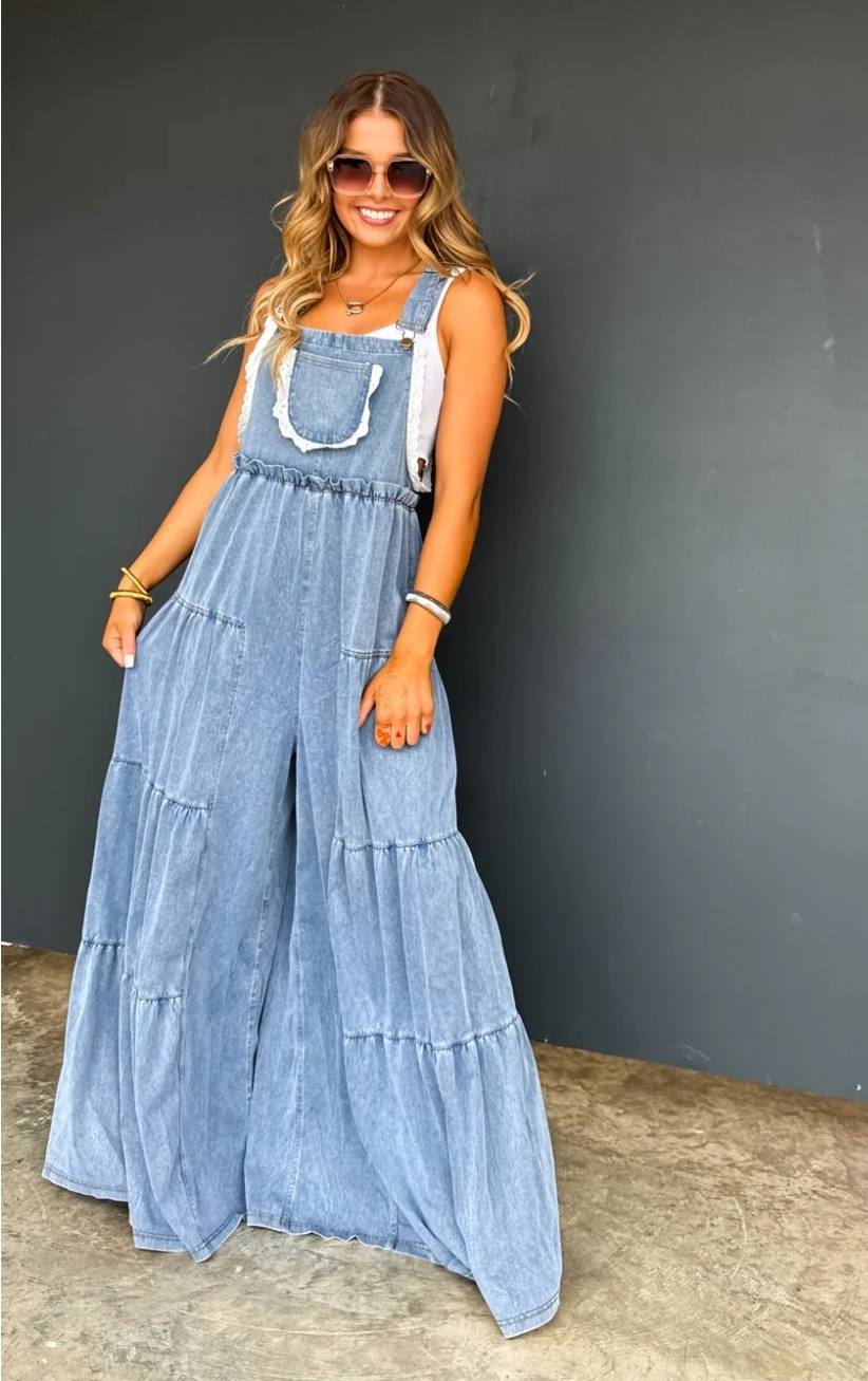 Boho and Lace Denim Overalls PREORDER TAT-ETA Late June