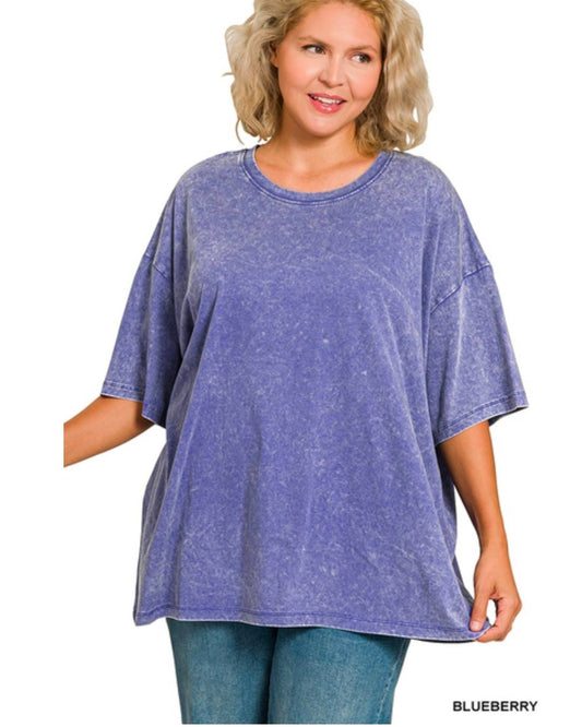 ACID WASH COTTON DROP SHOULDER BOYFRIEND BOX TEE