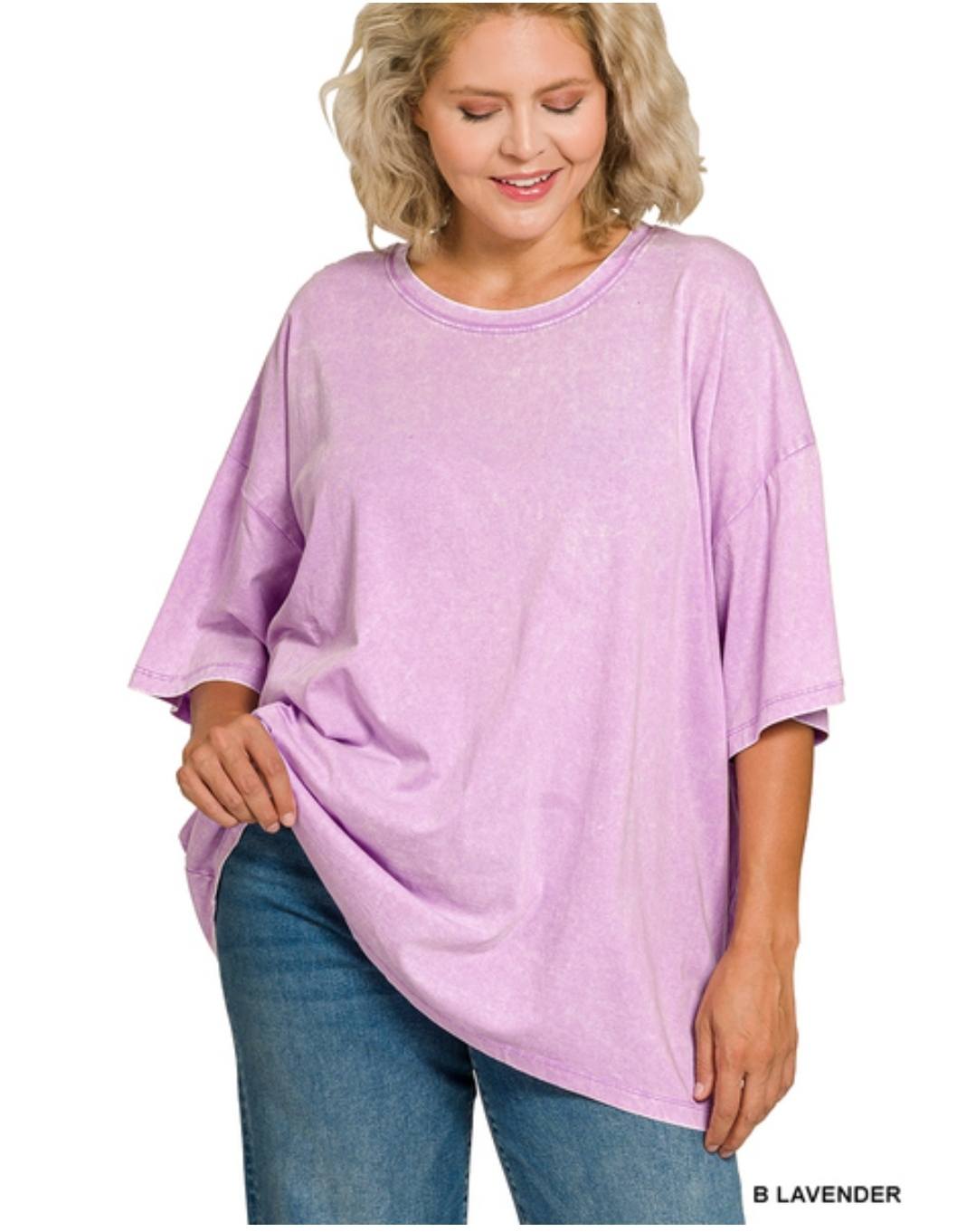 ACID WASH COTTON DROP SHOULDER BOYFRIEND BOX TEE