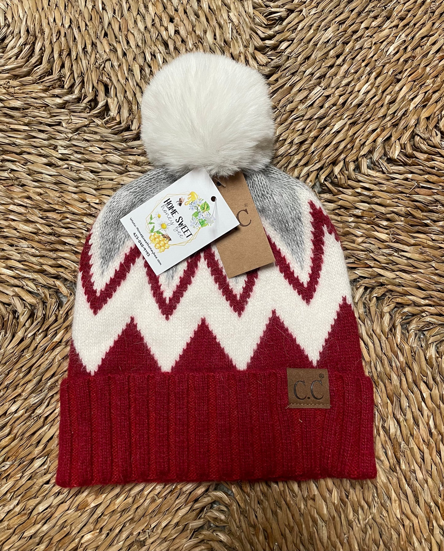 Burgundy Chevron Puff CC Beanie