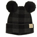 CC.Beanie BABY Buffalo Plaid Double Pom Beanie