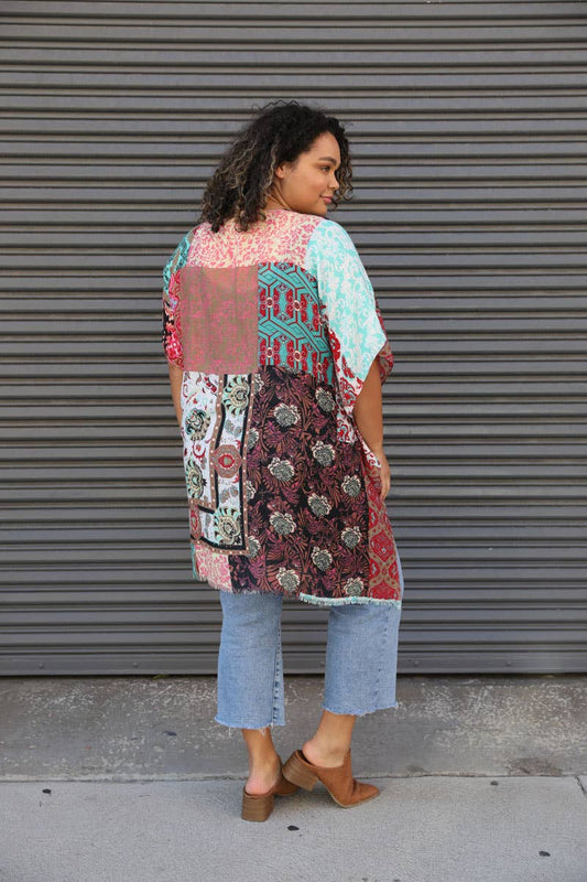 Plus Size Floral Patchwork Kimono