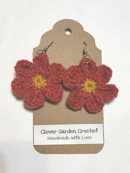 Boho Daisy Flower Crochet  Drop  Earrings Made in the USA