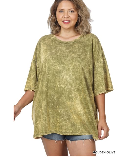 (PREORDER on Golden Olive) ACID WASH COTTON DROP SHOULDER BOYFRIEND BOX TEE
