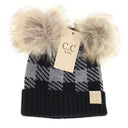 CC.Beanie Baby Buffalo Check Double Pom Beanie