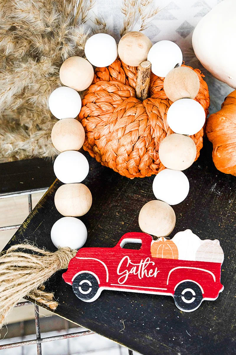 18 X 4 'GATHER' FALL TRUCK WOOD BLESSING BEAD DECOR