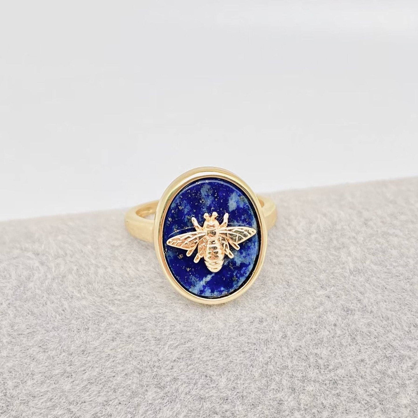 Natural Stone Golden Bee Opening Adjustable Ring