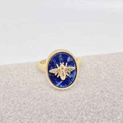 Natural Stone Golden Bee Opening Adjustable Ring