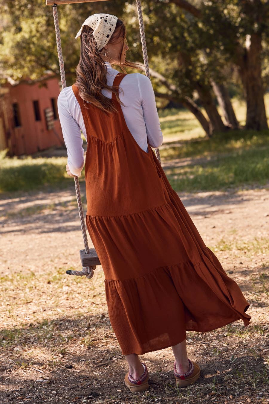Solid Button Sling Tiered Midi Dress