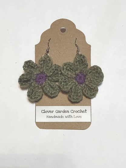 Boho Daisy Flower Crochet  Drop  Earrings Made in the USA