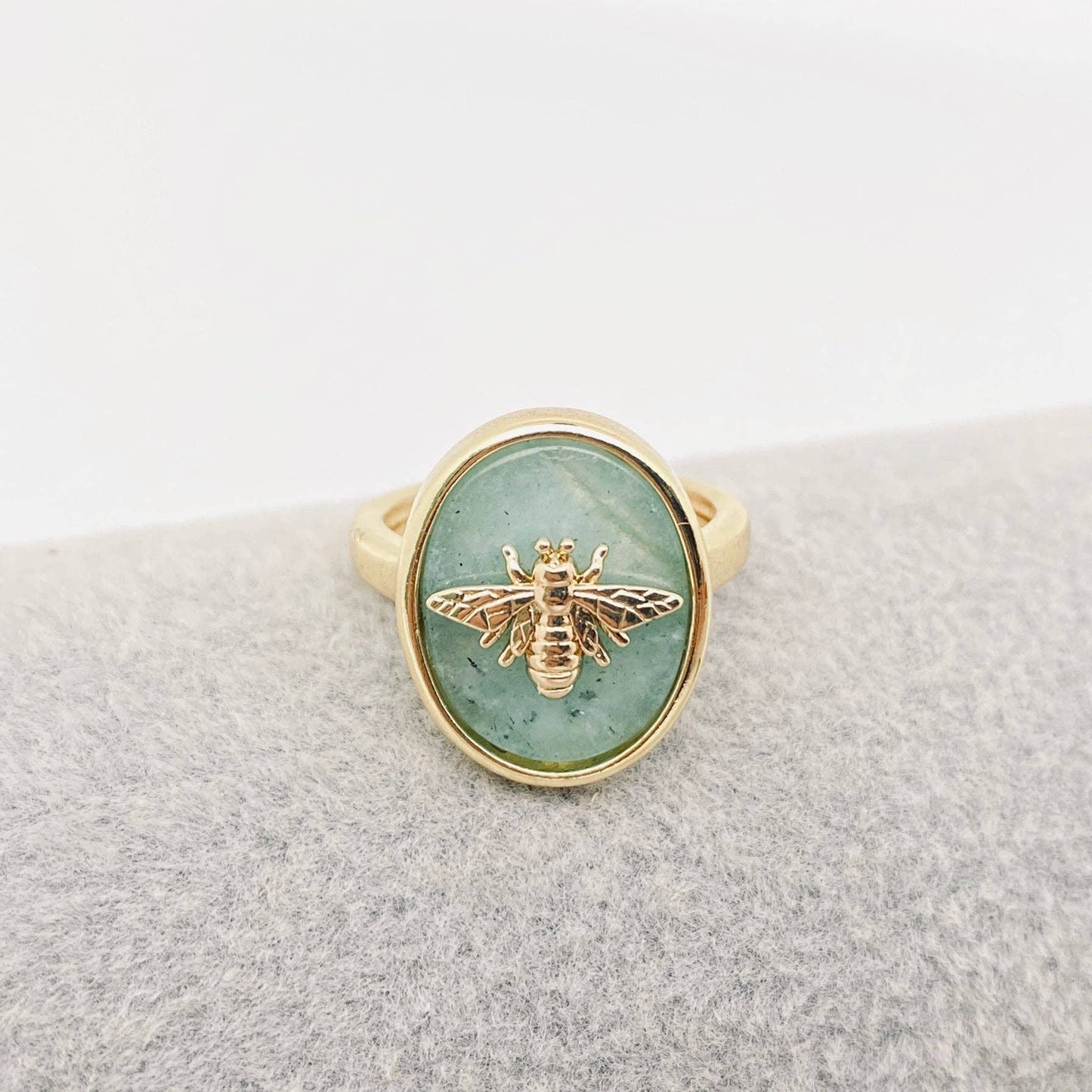 Natural Stone Golden Bee Opening Adjustable Ring