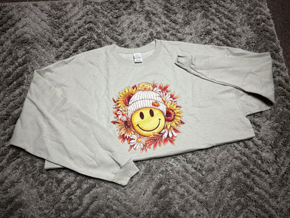 Floral Smiley in a Beanie Crew
