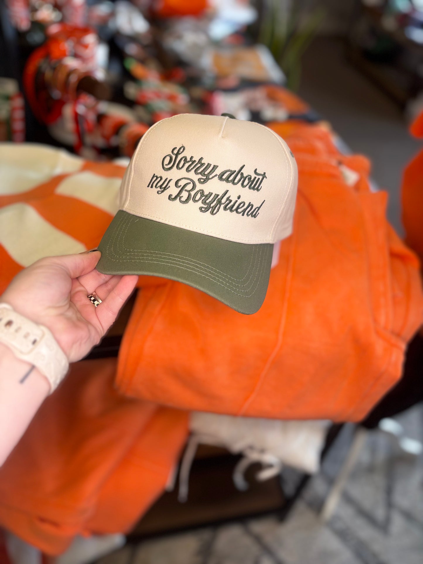 Sorry About My Boyfriend Embroidered Trucker Hat