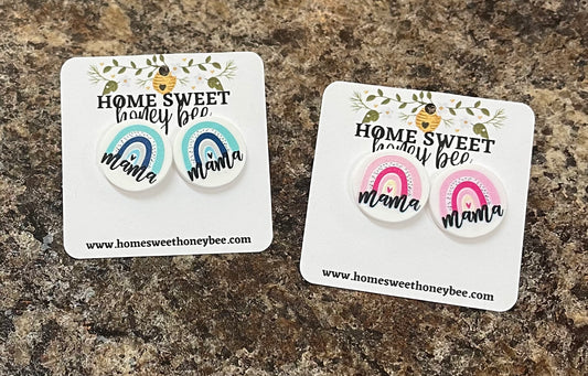 Mama Rainbow Stud Acrylic Earrings