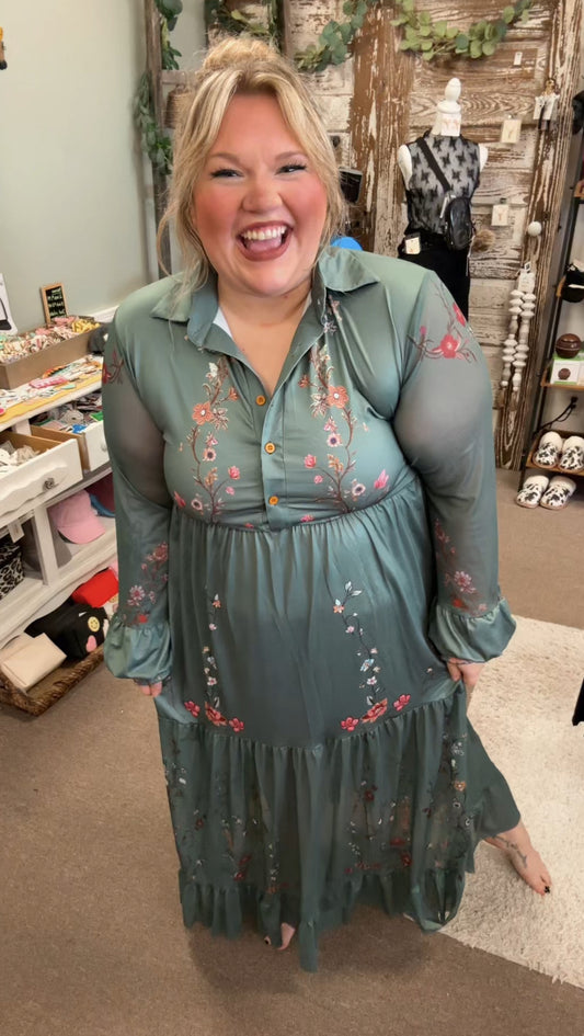 Boho Green Floral Dress