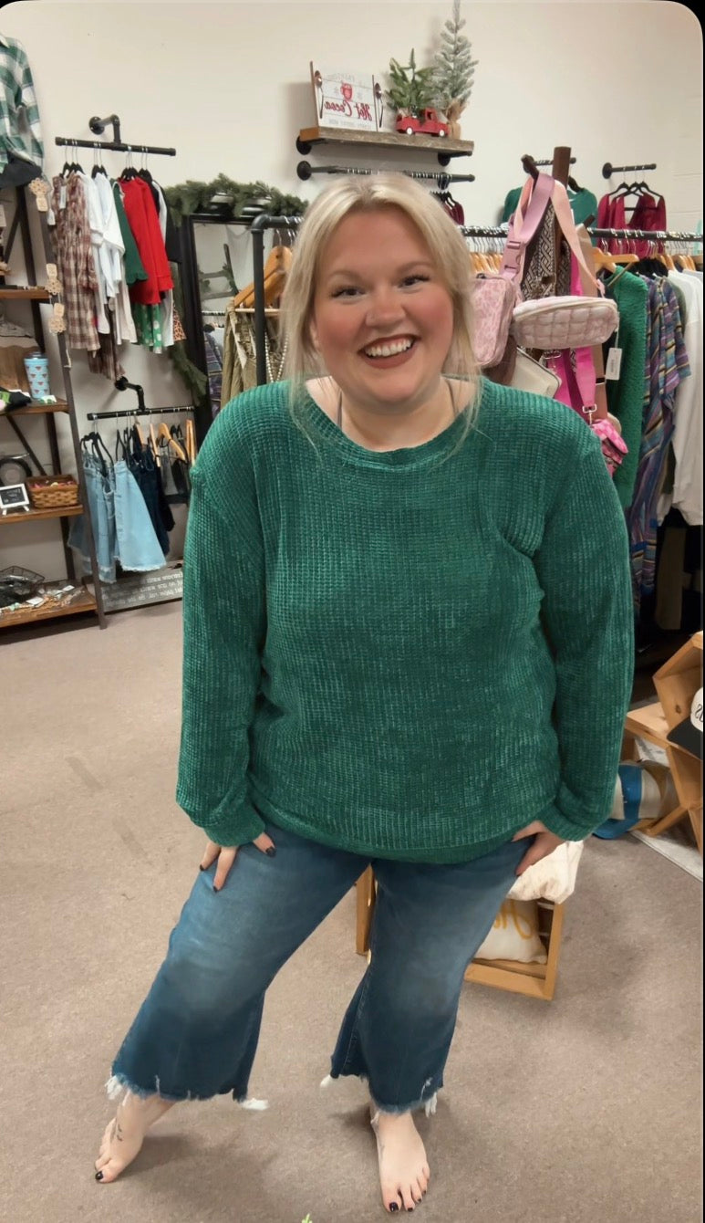 CHENILLE WAFFLE ROUND NECK SWEATER