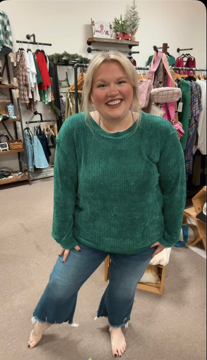 CHENILLE WAFFLE ROUND NECK SWEATER