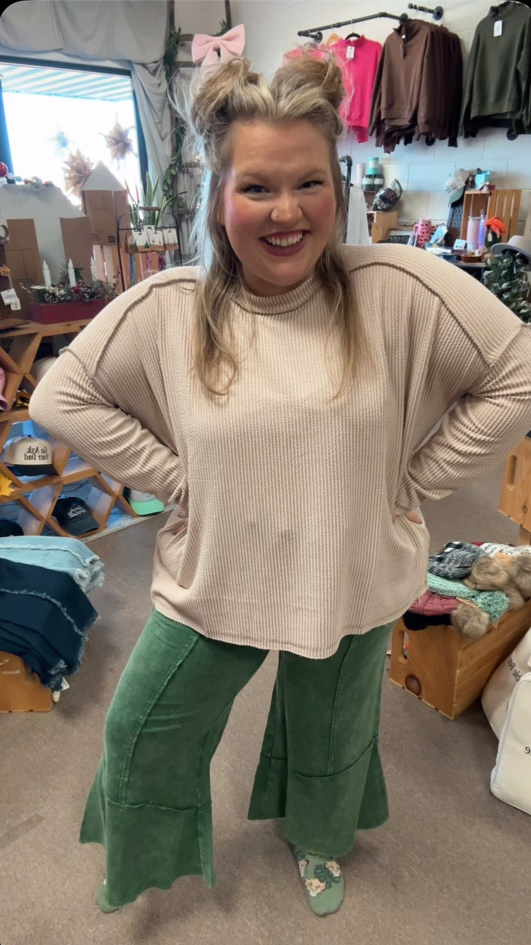 Exposed Seam Flare Hem Pants