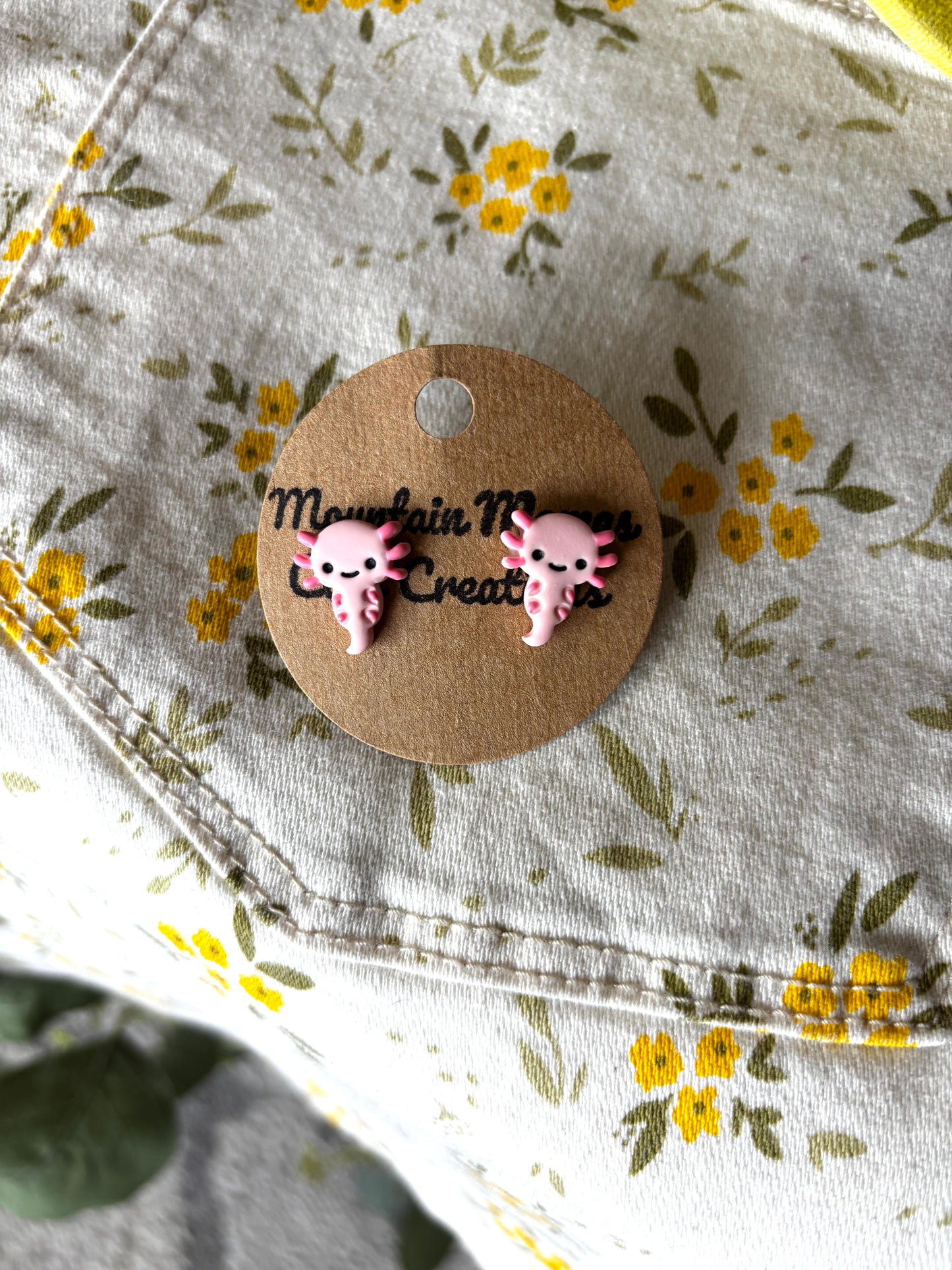Axolotl Joy Stud Clay Earrings
