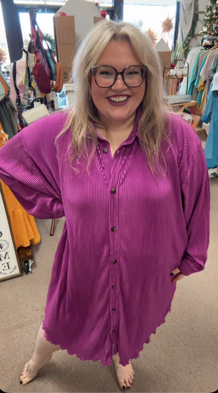 Purple Shirt Dress with Belt