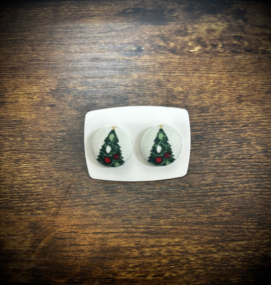 Fabric Christmas Tree Earrings