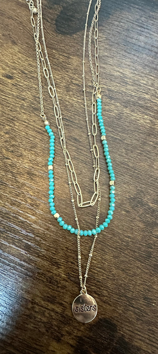 Turquoise Layered Goldtone "Sisters" Choker Necklace