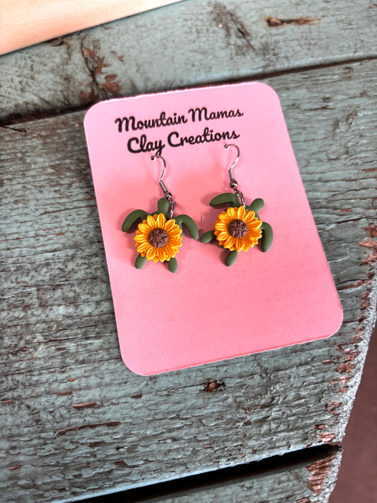 Sunflower Sea Turtle Dangle Clay Earrings