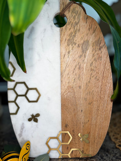 Bee and Honey Comb Marble/Wood Cutting Board