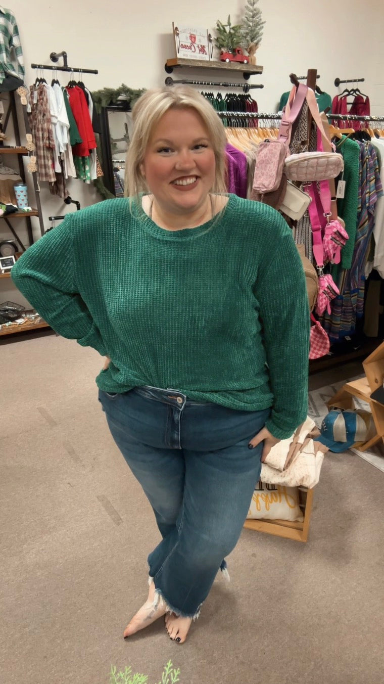 CHENILLE WAFFLE ROUND NECK SWEATER